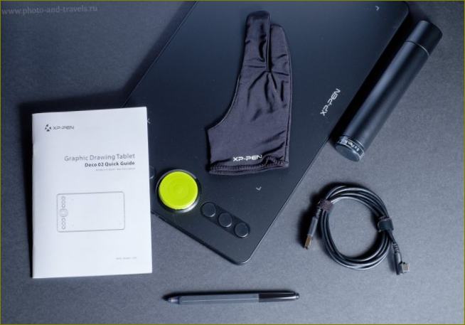 Fotografija 2. Što dolazi u paketu s tabletom Ina-Ina 02? Priručnik, rukavica, pernica za olovke i rezervne vrhove, kabel i olovka